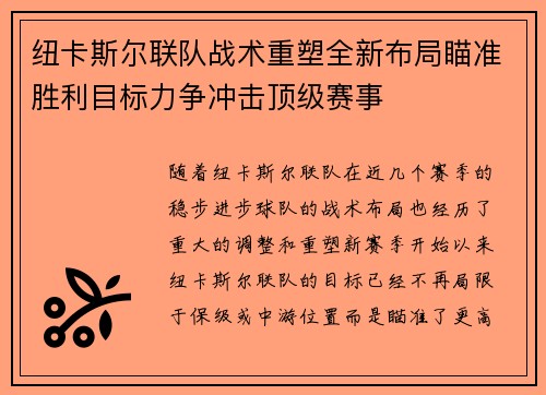 纽卡斯尔联队战术重塑全新布局瞄准胜利目标力争冲击顶级赛事